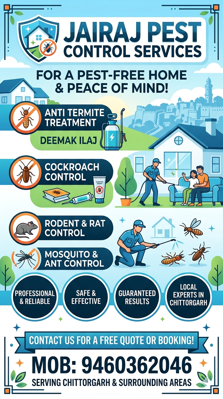 Top Pest Control Services in Chittorgarh - Call 9460362046 - चित्तौड़गढ़ में दीमक ट्रीटमेंट करवाने के लिए कॉल करे - जयराज पेस्ट कंट्रोल सर्विस